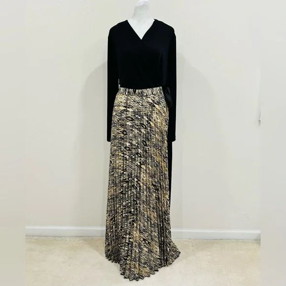 LulaRoe DeAnne Wrap Gold & Black Maxi Pleated Dress Size XL - Picture 2 of 10